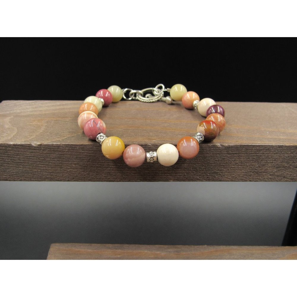 7" Silver Tone Various Color Orb Stone Circle Clasp Bracelet Vintage Elegant